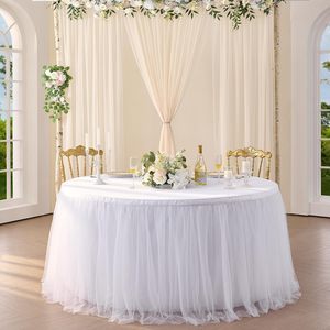 Falda de <span class=keywords><strong>mesa</strong></span> de <span class=keywords><strong>tul</strong></span> para mesas cuadradas ovaladas redondas rectangulares falda de <span class=keywords><strong>mesa</strong></span> tutú decoración de boda para fiesta de bienvenida de bebé - Product Image 1