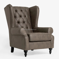 Sillón Individual Nórdico Clásico Personalizado, Elegante Sillón de Cuero con Mechones de Tigre para Dormitorio, Apartamento, Hotel, Villa, Uso Recreativo