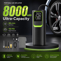 8000mAh Cordless Tire Inflator 150PSI Portable Car Air Pump 30L/min Fast Digital Air Compressor Type-C Rechargeable Tyre Pump