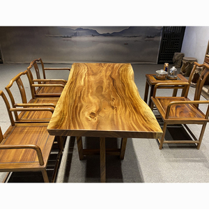 Muebles Industriales Modernos, Mesa de Comedor de Madera de Nogal Macizo con Borde Natural para Restaurante, DT101 - Product Image 1