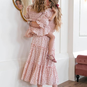 High Quality Summer Square Collar Lantern Sleeve Floral <strong>Dress</strong> <strong>Mother</strong> <strong>and</strong> <strong>Daughter</strong> <strong>Matching</strong> Outfits - Product Image 2