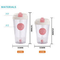 Gobelet simple en plastique double couche avec logo personnalisable, couvercle à rabat et paille, pour boire directement, réutilisable, écologique, portable, compatible lave-vaisselle