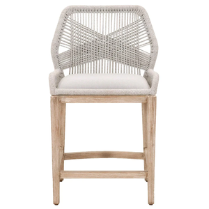Tabouret de comptoir Loom - Taupe et blanc, corde plate blanche, bois d'acajou gris naturel, tissu en pierre ponce, tabouret de bar haut durable pour la maison - Product Image 1