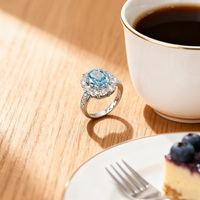 KAAN JEWELRY Damenring aus 925er Silber, rhodiniert, mit blauem Zirkon, Partyring, trendiges, schlichtes, vielseitiges Geschenk