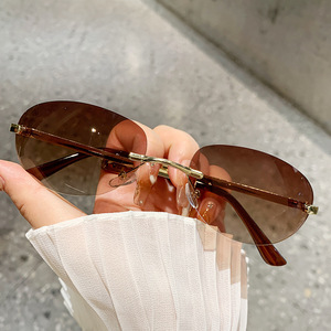 Men's Oval Frameless <b>Sunglasses</b> PC Material UV400 Protection Type 3 Lens Black Color Ultra Lightweight Driving Style - Product Image 2