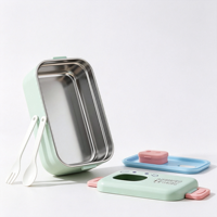 Boîte à lunch en acier inoxydable 304 pour enfants, motif vache de dessin animé, compartiment unique, avec cuillère et fourchette, pour l'école, les pique-niques en plein air