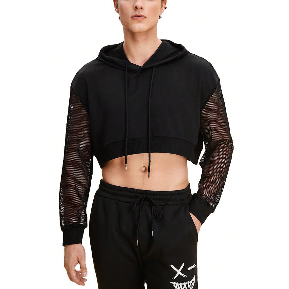 Men's Breathable Black Drawstring Pullover Hoodie Oem