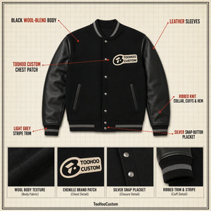 Chaqueta Bomber Varsity para Hombre, Mezcla de Lana, Cuello Alto Acanalado, Botones a Presión, Corte Regular, Invierno - Product Image 5