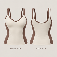 Ensemble de yoga personnalisé pour femme, col en V, double bretelle, color block, avec débardeur intégré et short taille haute pour la gym, l'entraînement et le Pilates