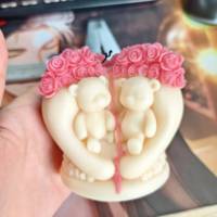 Moule en silicone ours mignon avec motif floral en forme de cœur et rose pour bougies en résine époxy, cadeau de Saint-Valentin