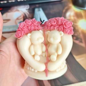 <b>Cute</b> Candle Silicone Rose Animal Epoxy Resin Heart-Shaped Flower <b>Bear</b> Plaster Mold, Valentine's Day Gift - Product Image 4