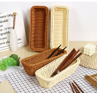 Creatieve rechthoekige plastic rotan opbergmand voor keuken, hotel of restaurant voor het organiseren van messen, vorken en eetstokjes