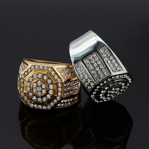 Hip Hop Gold Plated <b>Ring</b> Stainless Steel Full Diamond Geometric <b>Ring</b> - Product Image 4