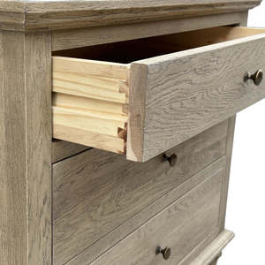Muebles de Dormitorio de Estilo Clásico Francés, Madera de Roble Macizo Hecha a Mano, Mesa de Noche con 3 Cajones - Product Image 4