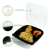 Boîte alimentaire jetable à charnière noire transparente du fabricant, conteneur à clapet pour hamburger, restaurant, à emporter