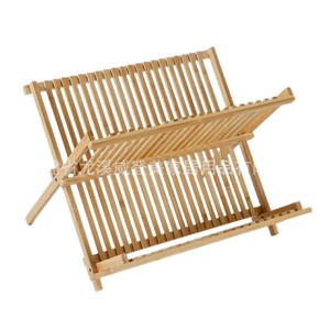 Escurridor de platos de bambú de doble capa, escurridor de cocina, plegable, ventilado, personalizable. - Product Image 4