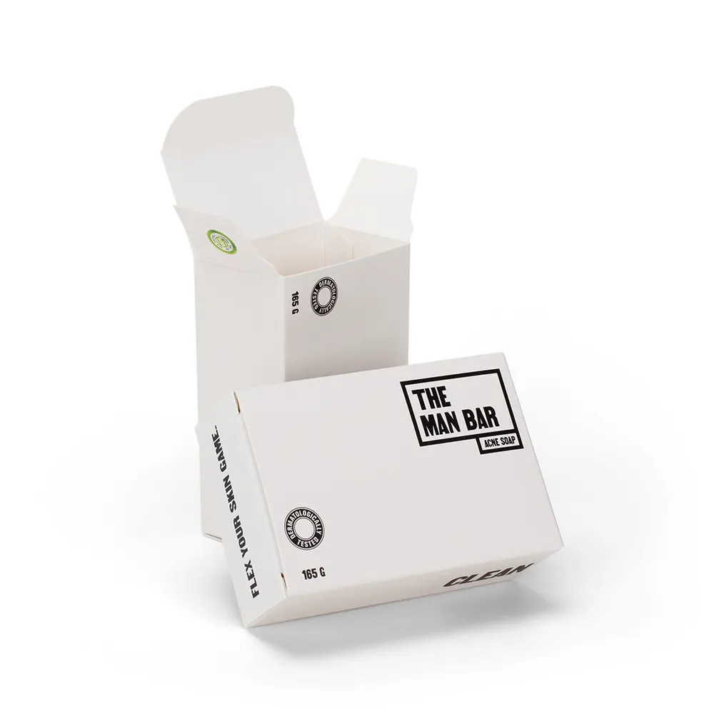 Venta al por mayor de impresión digital pequeña caja plegable de cartón recubierto de papel para el envío de embalaje blanco caja de producto de jabón