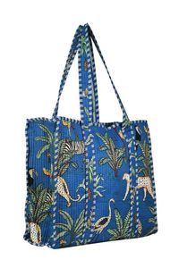 Sac fourre-tout imprimé en blocs avec bordure bleu fait à la main de qualité supérieure Design classique dans le prix de gros pour les femmes - Product Image 2