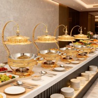 Plat de service chauffe-plat en acier inoxydable doré avec couvercle suspendu, capacité 8L, bordure en dentelle de luxe pour hôtels et restaurants