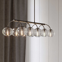 Lustre moderne de style Mid-Century, cadre en métal bronze antique avec abat-jour en verre côtelé transparent pour salon et entrée