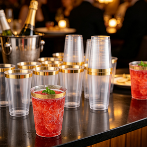 <span class=keywords><strong>Verre</strong></span> à vin jetable <span class=keywords><strong>en</strong></span> <span class=keywords><strong>plastique</strong></span> transparent rigide de haute qualité avec bord doré pour fête, mariage, anniversaire, cocktail, boisson - Product Image 4