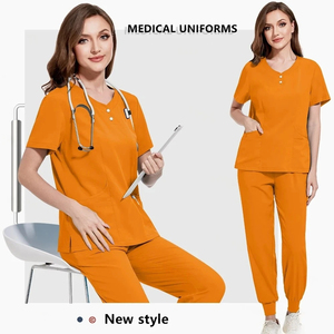 Verano mujeres/hombres cuello en V Jogger Hospital uniforme quirúrgico Scrub Set suave antiarrugas elástico Spandex venta al por mayor trajes de trabajo - Product Image 4