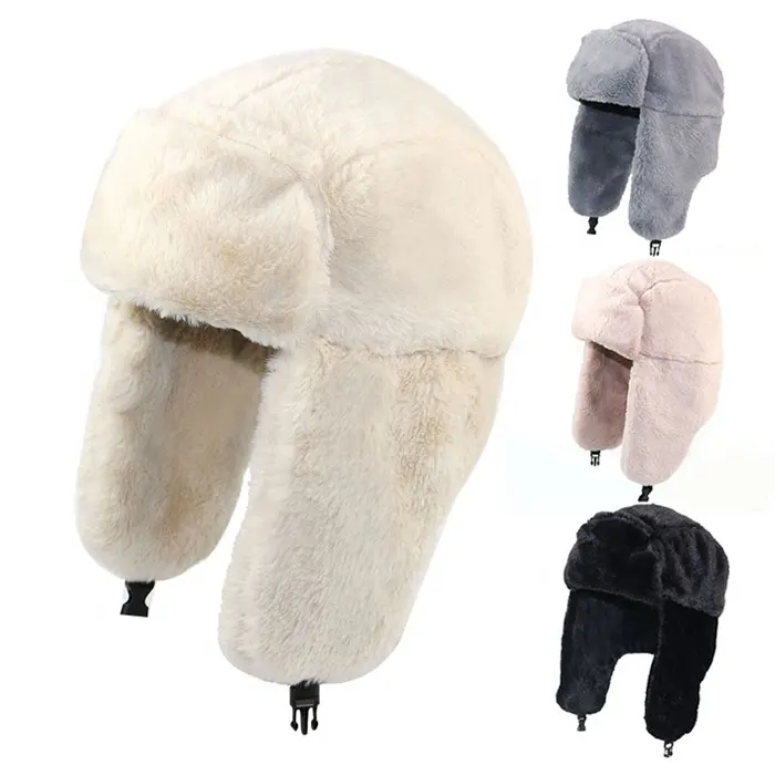 OEM Wholesale Custom Trapper Hat Warm Russian Trooper Fur Earflap Winter Skiing Hat Ushanka Bomber Fur Hats