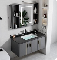 Vente Directe Fabricant Moderne Style Flottant Vasque Meuble de Salle de Bain en PVC Gris Étanche Miroir LED Hôtels