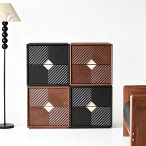 Armoire de rangement modulaire texturée géométrique, boîte à tiroirs en bois empilable avec incrustation de diamants pour salon et chambre à coucher - Product Image 1