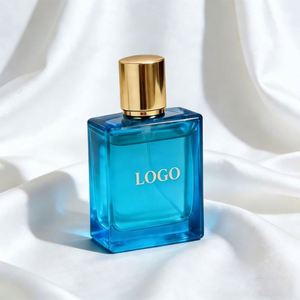 Customizable Logo Blue Glass Perfume Bottle 30ml 50ml 100ml <b>Empty</b> with Gold Cap & Premium <b>Gift</b> <b>Box</b> - Product Image 1