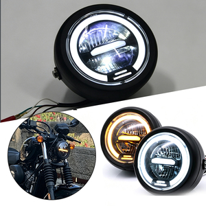 Motorcycle 5.75 Inch Semi Round LED Headlight With DRL Halo Retro Front Lamp For CG Loncin V Cafe Leoncino - Product Image 6