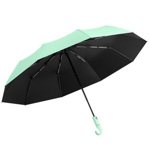 10-Rib Fully <b>Automatic</b> One-Button Open Close Hook <b>Umbrella</b> 190T Nylon 105cm Black Coating UV Protection Printed Business Gift - Product Image 5