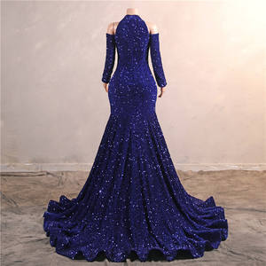 Vestido Sexy para Chicas con Cuello Alto y Hombros Descubiertos, Vestido de Manga Larga, Color Azul, Vestidos de Noche para Graduación - Product Image 6