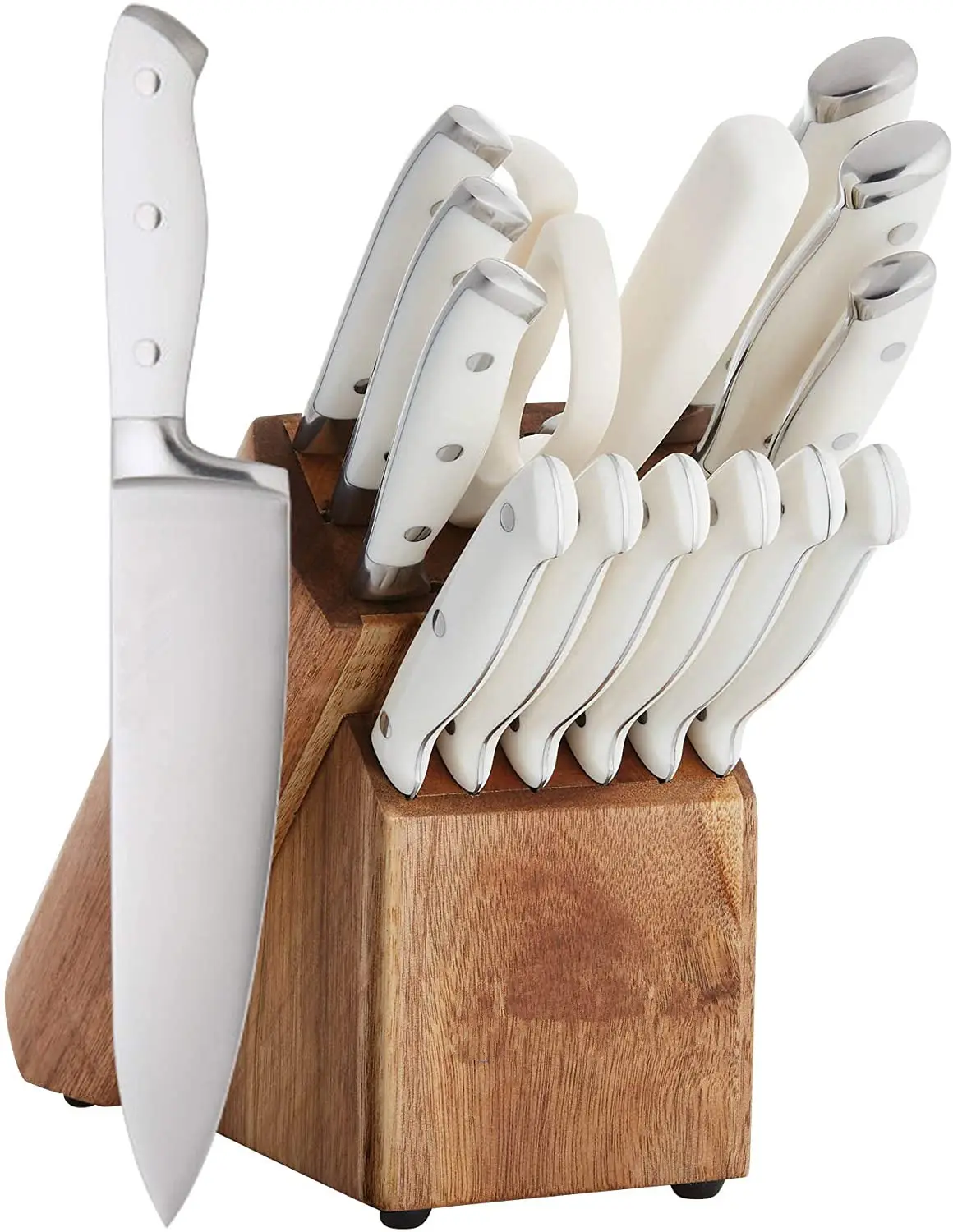 15 pcs produttori set di forbici per coltelli unici professionali con blocco di supporto in legno e acciaio per affilare