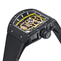 Reloj Mecánico de Lujo para Hombre, Esqueleto, Caja de Fibra de Carbono, Correa de Caucho, Automático, Resistente al Agua 5ATM, Manecillas Luminosas, Hangzhou