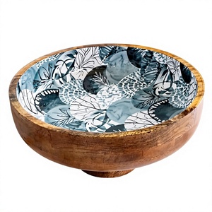 Bol de service classique en bois écoresponsable fait main avec revêtement émaillé floral, compatible lave-vaisselle, option logo personnalisé pour les repas de fête - Product Image 4