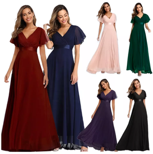 XU90812 <span class=keywords><strong>Vestidos</strong></span> <span class=keywords><strong>de</strong></span> <span class=keywords><strong>Dama</strong></span> <span class=keywords><strong>de</strong></span> <span class=keywords><strong>Honor</strong></span> <span class=keywords><strong>de</strong></span> Alta Calidad, Hechos a Mano, con Cuello en V, Manga Larga, Estilo Evasé, <span class=keywords><strong>de</strong></span> Chifón, Elegantes <span class=keywords><strong>Vestidos</strong></span> <span class=keywords><strong>de</strong></span> Noche <span class=keywords><strong>2022</strong></span> - Product Image 1