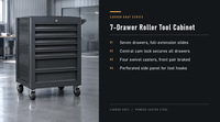 Armoire à outils mobile à 7 tiroirs en gris carbone, coffre de rangement de garage en acier robuste avec serrure et roulettes pivotantes