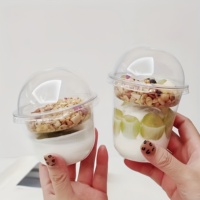 Gobelets à dessert en plastique PET transparent à double paroi de 360 ml, gobelets en plastique avec logo personnalisé, couvercles en dôme, bols à yaourt et à crème glacée avec plateau intérieur