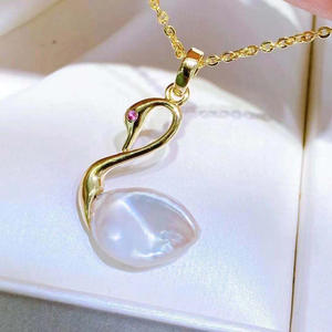 Collier pendentif en argent S925 avec perles de 10-13 mm pour femmes, accessoires de perles DIY 30628 avec support vide en forme de cygne - Product Image 4