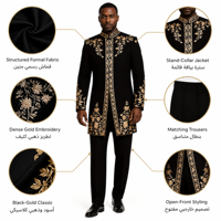 YSYL Nouveaux ensembles décontractés 2 pièces pour hommes musulmans africains noirs, Kaftan Dashiki brodé, haut à manches longues et pantalon