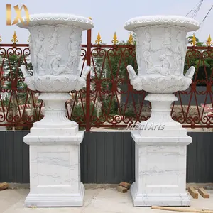 Ideal Arts Garden Cast Natural Stone Furniture Flower Vase White Marble Planter Stone Carving Pots Marble Vase for Sale