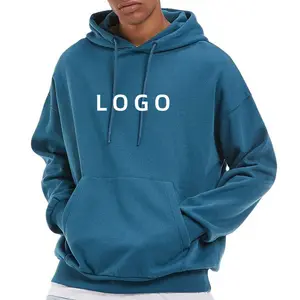 Musim dingin Boxy Fit pria Streetwear gaya kasual saku besar bordir Logo lapisan ganda hoodie bulu berat untuk pria
