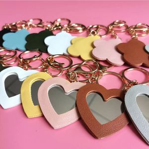 Hot Selling Rose Gold Keychain With Mini <b>Makeup</b> Mirror Kawaii Pocket Mirrors Heart Shape Cute Flower - Product Image 5