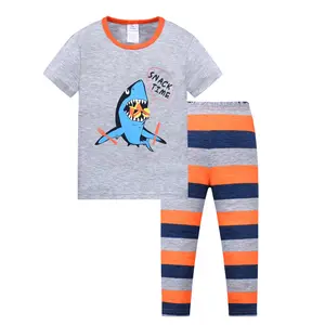 boy short sleeve cotton melange top pajamas for boys sleepwear shark printing