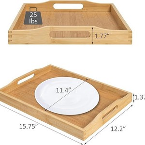 Bamboo Serving <b>Tray</b> 15.75x12.2x1.37 In Multifunctional With Handles For Breakfast <b>Snack</b> Coffee Residential Use - Product Image 1