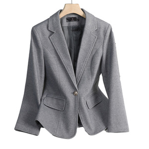 Women's Woolen Plaid Blazer Long Sleeve Professional Jacket Formal Workwear General Purpose Type - Product Image 4