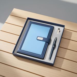 Nuevo Cuaderno de Lujo Promocional para Regalo, Diario Personalizado de Negocios, Libreta de Cuero PU Azul, Set de Regalo Corporativo con Bolígrafo - Product Image 4
