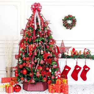 YUELIAN Jupe de sapin de Noël à carreaux rouges et noirs, col carré tissé, anneau de sapin pour la décoration de la maison et des fêtes de Noël - Product Image 4