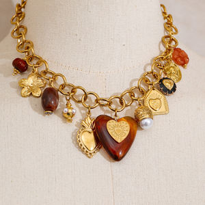 قلادة XY 1989 الأنيقة من الراتنج الأكريليك على شكل قلب مع لؤلؤ صناعي، قلادة ضخمة من الفولاذ المقاوم للصدأ مطلية بالذهب - Product Image 4